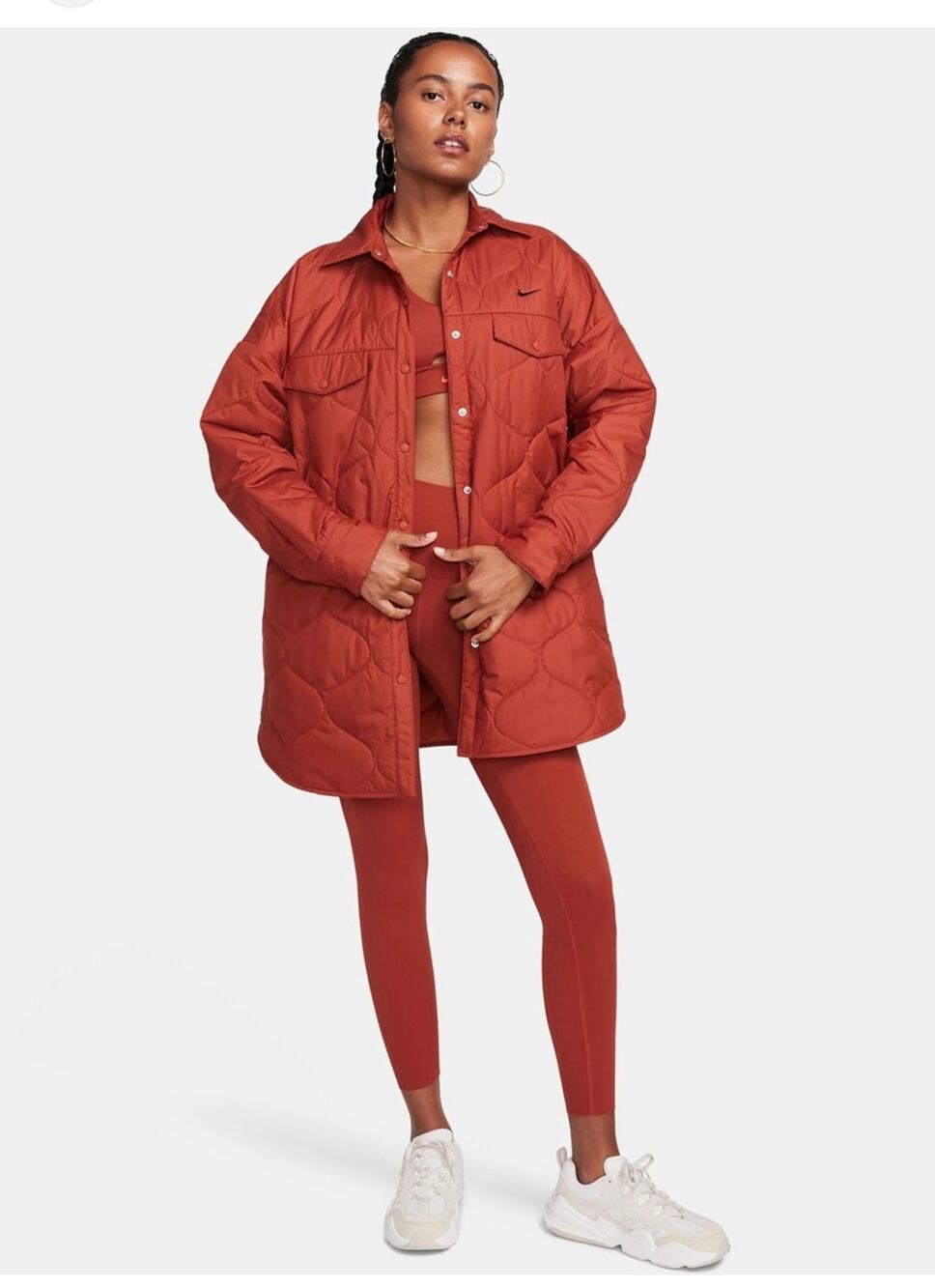 Nike Sportswear Essentials Quilted Trench Jacket Womens L NWT Rugged Orange NEW